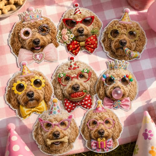Image of Goldendoodle Birthday Banner, Dog Party Decorations Garland Doodle Gifts | 8 Unique Doodle Faces, Pre-Strung, Easy to Hang