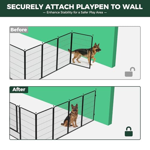 Image of FXW Rollick Dog Playpen Wall Connection Set for Indoor and Yard, 45 Inch 16 Panels for Large Dogs with 4 Fence-to-Wall Anchors, Black | Patented