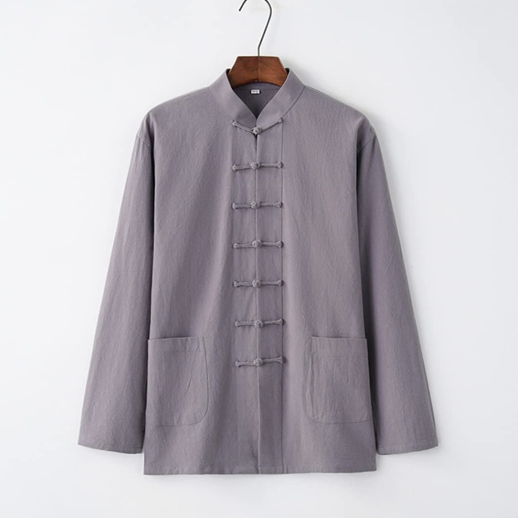 QPZK Baumwolle Leinen Tai Chi Uniform Kung Fu Anzug Chinesisch Traditionelle Kleidung Tang Anzug Herren Kampfkunst Jacke Atmungsaktiv Langarm Mantel Tops Zen Meditation Uniform, grün, L/XL