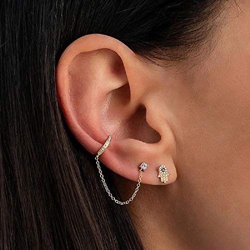 Cuff Small Hoop Halo CZ Stud Chain Climber Crawler Earrings for Women Cartilage Double Holes S925 Sterling Silver Hypoallergenic Fashion Personalized Threader Tiny Huggie Hoops Gifts Bff Birthday4