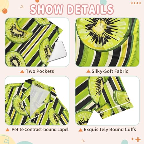 Kiwi Fruit Stripe Pajamas Set Summer Button Down Sleepwear Pjs Sets Comfy Loungewear3
