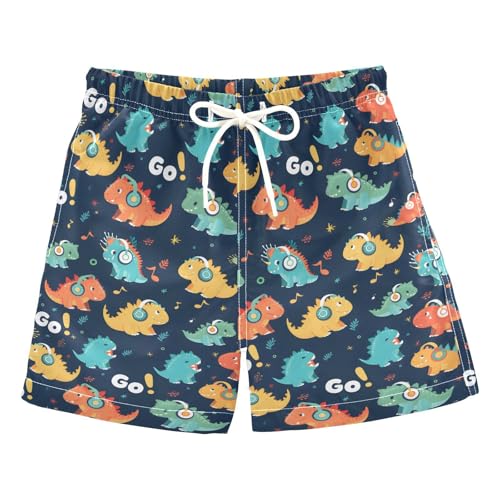 Boys Swim Trunks Quick Dry UPF 50+ Beach Board Shorts Kids Bathing Suits Swimsuit 2T Dinosaur Headset Leaves Go