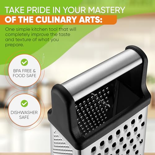 Spring-Chef-Professional-Cheese-Grater-Stainless-Steel-XL-Size-4-Sides-Perfect-Box-Grater-for-Parmesan-Cheese-Vegetables-Ginger-Dishwasher-Safe-Black