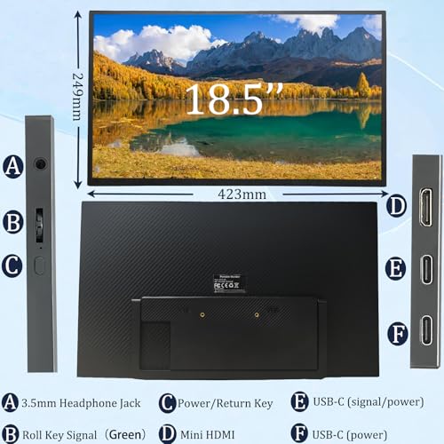 Image of Portable Monitor, 18.5 Inch 1080P 60Hz IPS HDR Portable External Screen | USB-C HDMI Second Screen for Laptop PC Mac Phone, Built-in Adjustable Stand Dual Speakers, for Travel and Daily Work