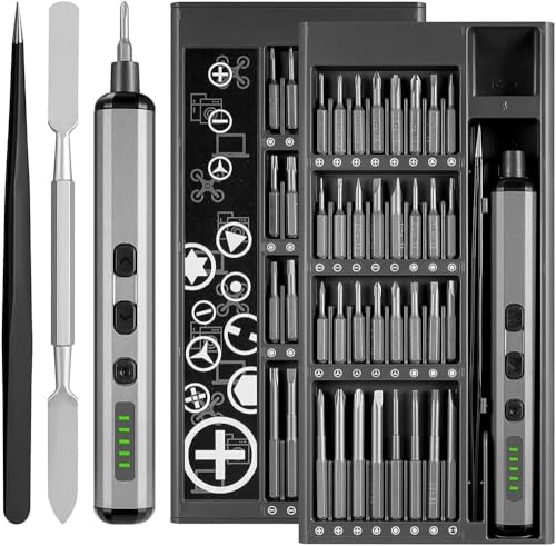 68 in1 Cordless Precision Electric Screwdriver Kit with 64 Magnetic S2-Steel Bits 5 Torque Settings 4 LED Lights Rechargeable Screwdriver Repair Tool for Phone Camera Laptop Watch