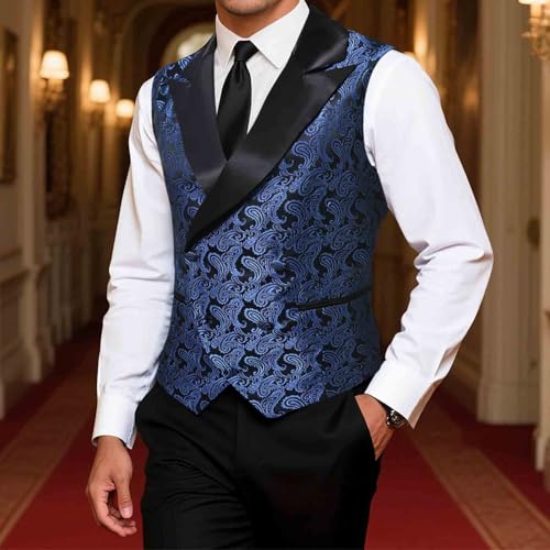 Cambkatl Mens Shiny Paisley Suit Vest - Double Breasted Slim Fit Stylish Business Dress Waistcoat for Tuxedo Prom Wedding2