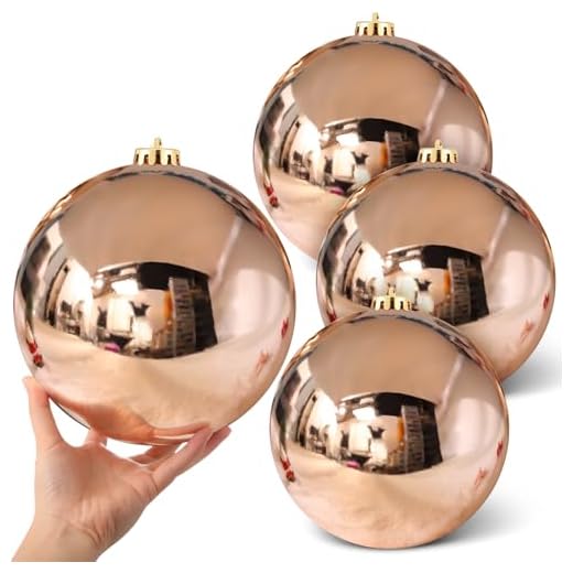 Zubebe 4 Pcs Extra Large Christmas Ball Ornaments 8'' (200 Mm) Giant Oversized Plastic Xmas Ball Big Hanging Christmas Tree Ornaments for Holiday Party Outdoor Decor(Champagne Golden)