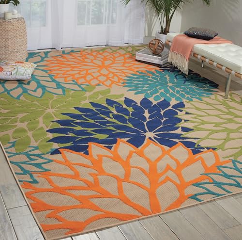 Nourison Home Aloha Indoor/Outdoor Multicolor 9'6' x 13' Area Rug, Tropical, Botanical, Easy Clean, Non Shedding, Bed Room, Living Room, Dining Room, Deck, Backyard, Patio (9x13)