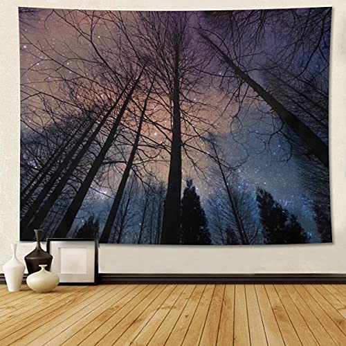 Forest Starry Tapestry Night Sky Tapestry Blue Galaxy Tapestry Universe Wall Hanging Milky Way Tapestry Landscape Nature Home Decor For Bedroom Living Room Dorm 80 X 60 Inch