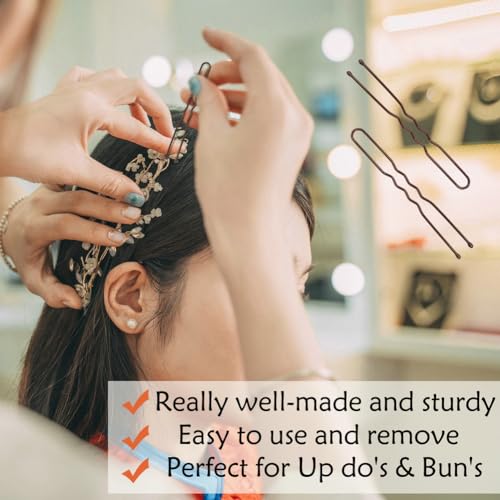 image for 330 Count U Shaped Hair Pins Brown, YINGFENG 2.4inch Brown Bun Pins Bu