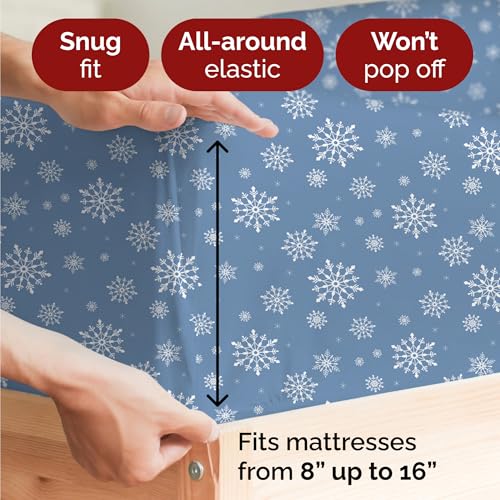 Full Christmas Blue Snowflakes Sheet Set - Holiday Xmas Pattern Bedding Set - Deep Pockets - Snug Fit - 4 Piece - Wrinkle Free - Cooling Festive Winter - Holiday Sheets for Women, Men, Kids & Teens