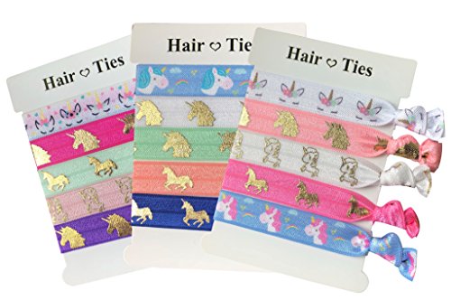 Unicorn Gifts for Girls 3 Pack - Unicorn Elastic Hair Ties Bows for Girls Party Favors (3 Pack Unicorns II)