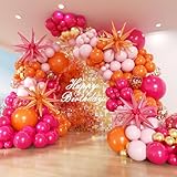 PTGOLUO Pink and Orange Balloons Garland Arch Kit 153pcs with Star - 22 18 12 10 5in Different Size Hot Pink Orange and Gold Confetti Latex Balloons for Birthday Baby Shower Wedding Party Decorations