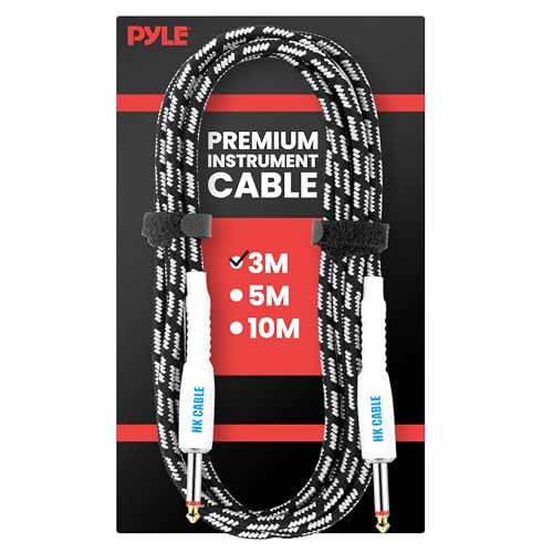 Pyle 1/4 Inch TS Guitar Instrument Cable - 10 Ft AMP Cord with Straight Tip Sleeve for Electric Guitar, Bass, Keyboard - Flexible Tweed Jacket, Gold-Plated Plug