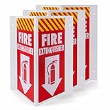 3D Fire Extinguisher Sign, 3 Pack - Plastic Pre-Drilled Safety Wall Panel for Indoor & Outdoor Use - Projection Angle Warning Legend for Restaurant, Business, Home Security & Prevention, 10