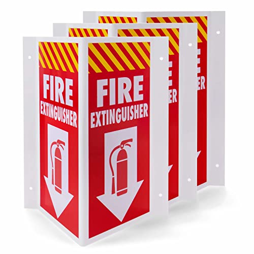 3D Fire Extinguisher Sign, 3 Pack - Plastic Pre-Drilled Safety Wall Panel for Indoor & Outdoor Use - Projection Angle Warning Legend for Restaurant, Business, Home Security & Prevention, 10
