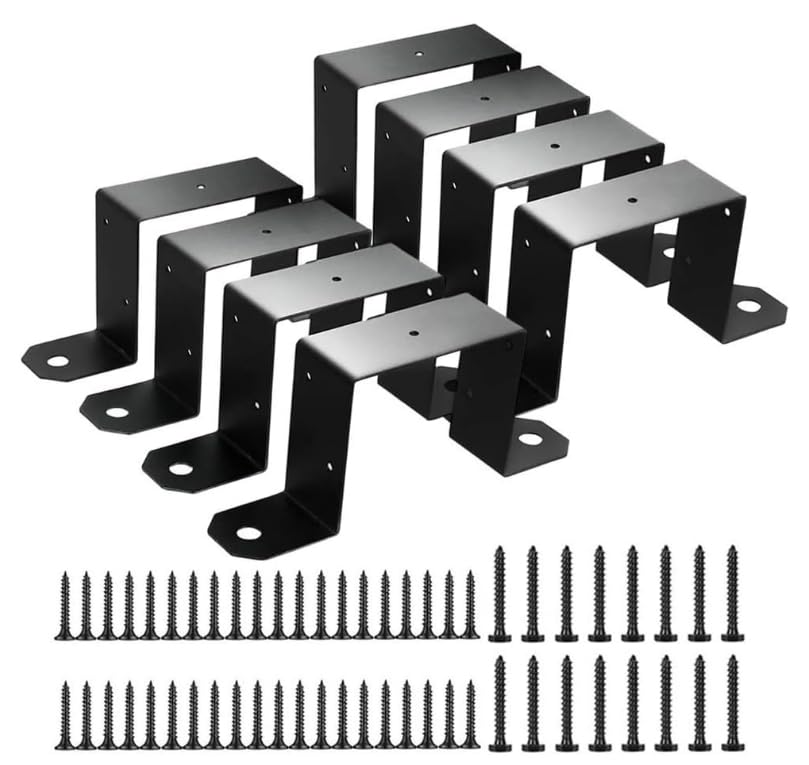 Daaxing 4/8 Pack Deck Fence Post Bracket,4X4 Metal U-Shaped Brackets with Screws Strap Post Ties for Heavy Duty Fence (8 Pack)