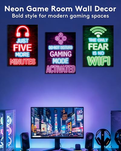 VividPulse Neon Game Room Poster Set, 4Pcs Arcade Wall Art Prints - image 2