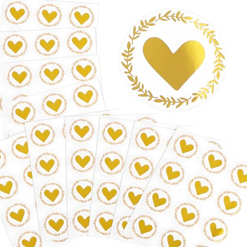 120pcs Pegatinas Regalo Transparente Redonda Corazones Oro Sticke...