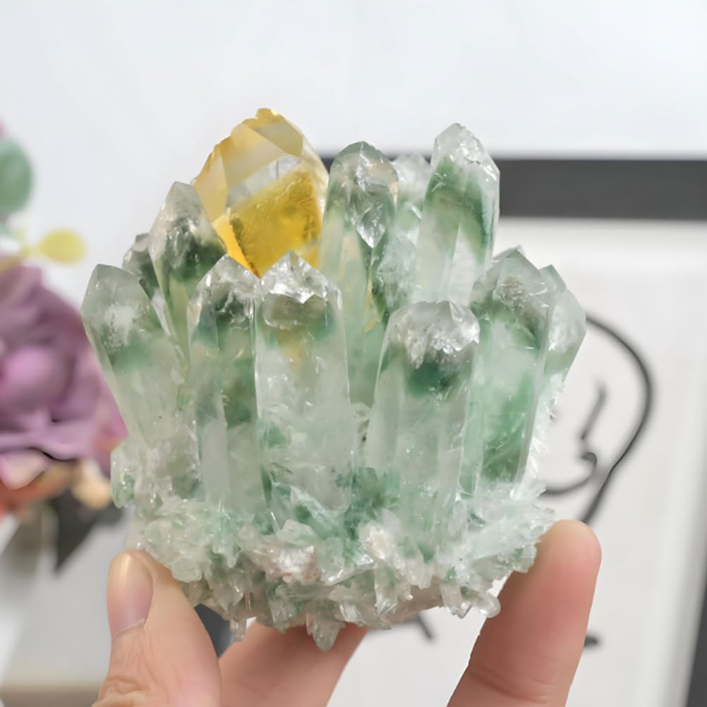 DSZUJTYROP 200-300g Green Ghost Crystal Cluster for Home Office Decor, Stone, and Feng Shui Wealth Display