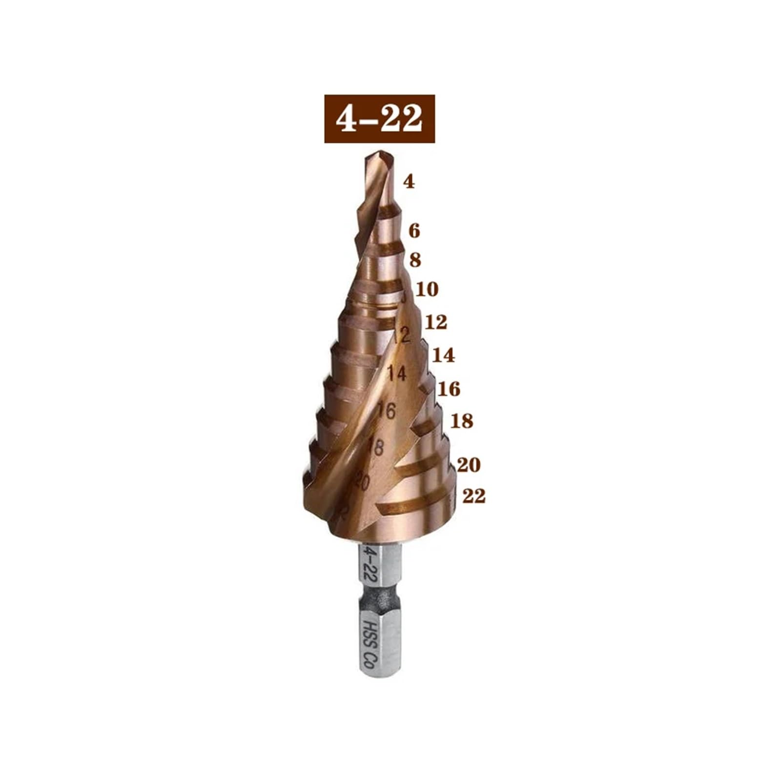 broca escalonada, M35 5% Broca escalonada de cobalto HSS Co Cono Hex Shank Taladro de metal(22mm)