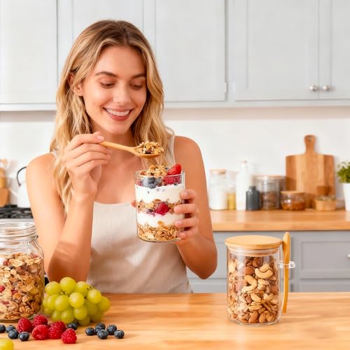 Image of Overnight Oats Containers With Lids and Spoons, 2pack Glass Jars with Bamboo Lids, Leak-Proof Overnight Oats Jars for Cereal, Yogurt, Chia Pudding