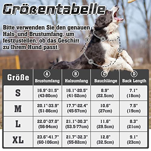 rabbitgoo Hundegeschirr Grosse Hunde, Anti Zug Geschirr Hund Verstellbar mit Griffe Verbreitert, Robust und Verschleißfest, Taktisches Hundegeschirr mit Metallschnallen zum Wandern(L, Schwarz)