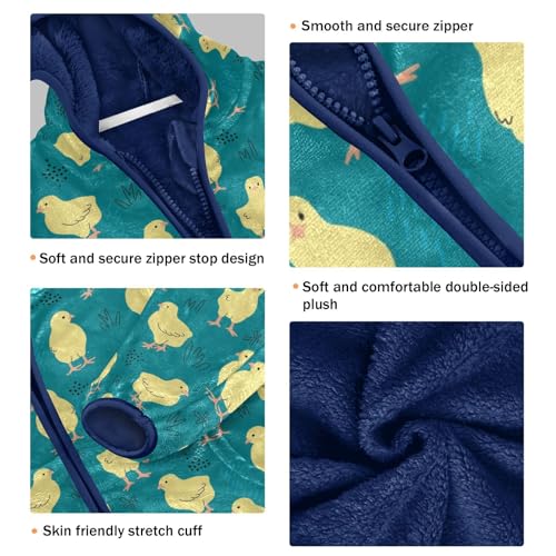 Cute Yellow Chickens and Floral Girls Fleece Jacket Girls Fall Jacket Girls Zip Up Hoodie Girls Sherpa Jacket 2-10T3