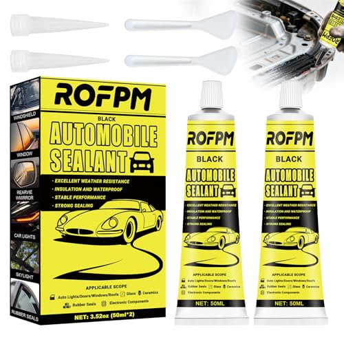 ROFPM Automotive Adhesive Sealant Black, 100ml Auto Body Glue Heat Resistant, Silicone Adhesive Sealant for Repair Car Body, Windows, Trunk, Interior, Metal (1.69 floz*2)