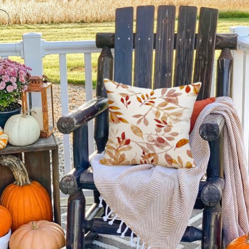 Image of Fall Pillow Covers 20x20 inch Orange White Fallen Leaves Decorative Outdoor Throw Pillow Covers Autumn Thanksgiving Farmhouse Decoration for Home Couch