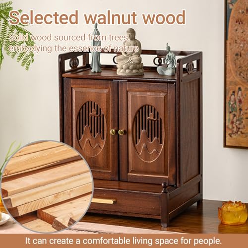 Mesa de altar de buda en madera maciza tallada a mano con cajón extraíble y puertas para sobremesa 4