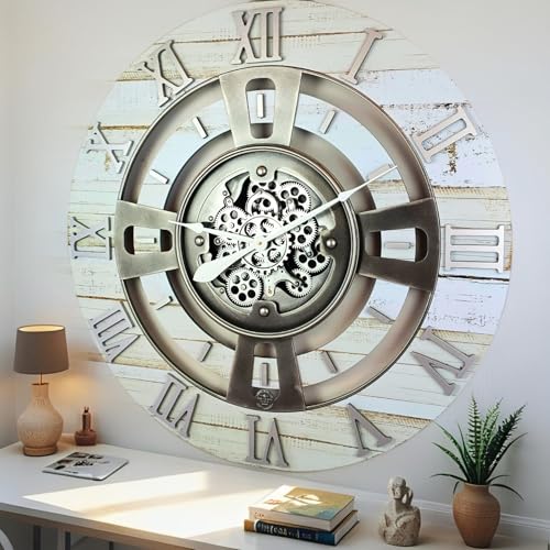 ImprovingLife The Gears Clock Horloge murale à engrenages en mouvement réel Ligne Angleterre (Beige désert, 24 pouces (60 cm))