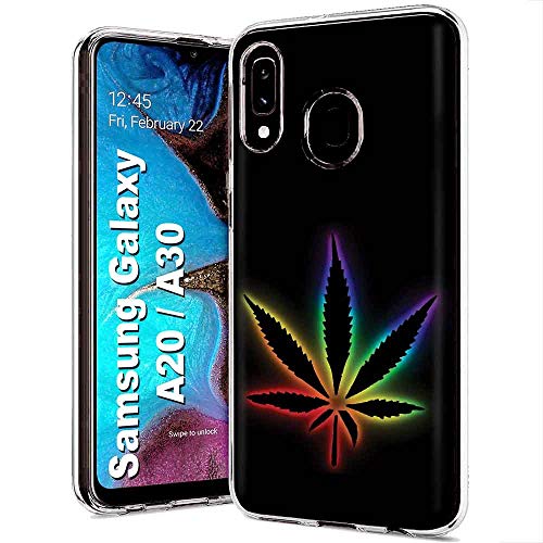 NakedShield Clear Flex Gel Compatible for Samsung Galaxy A20,A30,Rainbow Weed Print,Light Weight, Unbreakable, Flexible, Surround Edge Protection,Designed in USA