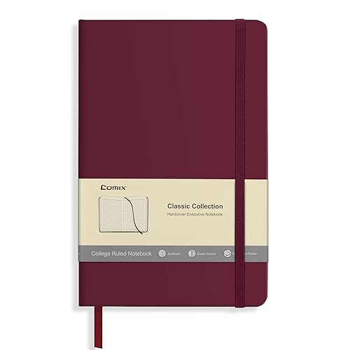 Comix Lined Journal Notebook for Women Men, Journaling Notebooks for Office School Home, Burgundy, 240 Pages, 5.5" x 8.3", College Ruled, A5, Hardcover - Burgundy - 1 Pack