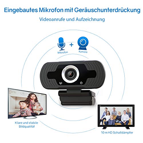 LarmTek Webcam USB 1080p,Webcam per pc,Desktop,Laptop,Webcam Streaming Microfono Incorporato,videochiamata Plug And Play Videocamera per Computer,Videocamera per Computer per Giochi e conferenze