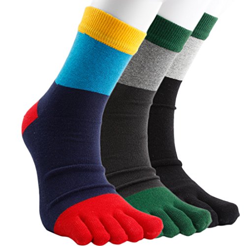 kilofly 3 Pairs Toe Socks Cotton Five Fingers Crew Athletic Running Socks