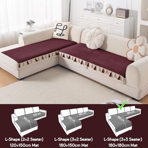 Image of HOKIPO Tassel Tone Sofa Cover L Shape 6 Seater Mat, Graphite Grey
