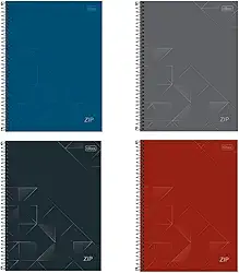 Kit de Caderno, 01 Matéria, Capa Dura, Zip, 80 Folhas, Tilibra, Pacote com 4 Unidades