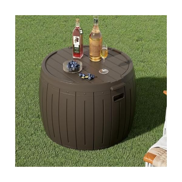 Zzm 33 gallon round deck box patio side table for cushion picnic bucket small bench seat all weather portable brown  urban country home decor
