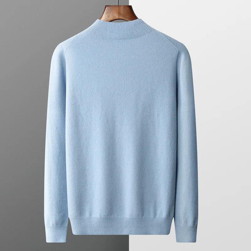 Men' Sweater Pullover Half High Neck Casual Solid Color Wool Knit Sweater2