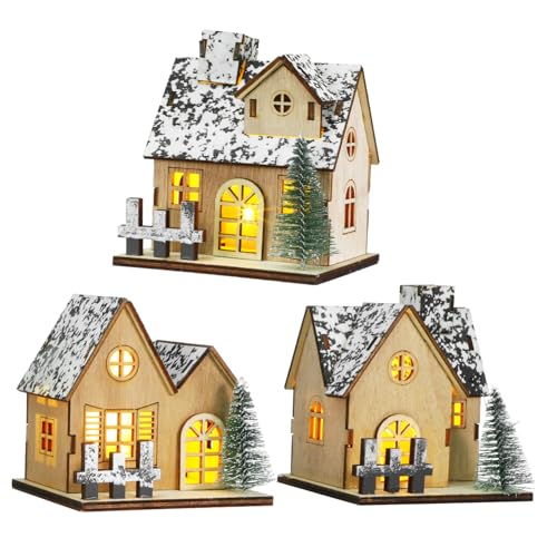 Weihnachtshaus Beleuchtet Deko 31 Gatuida 3 Teiliges Holz-weihnachtshaus Set mit Led-Beleuchtung DIY...