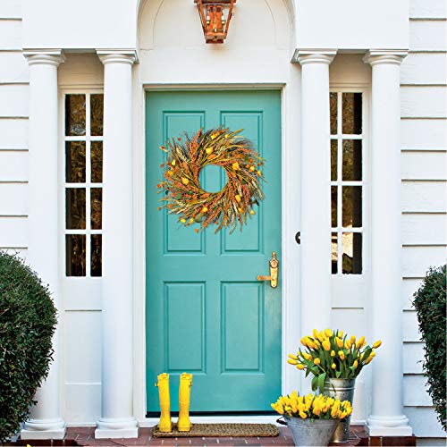 Wofair 22 Inch Fall Wreath Front Door Wreath Grain Wreath Harvest Gold Wheat Ears Circle Garland Autumn Wreath For Front Door Wedding Wall Home Thanksgiving Decor #TOP4