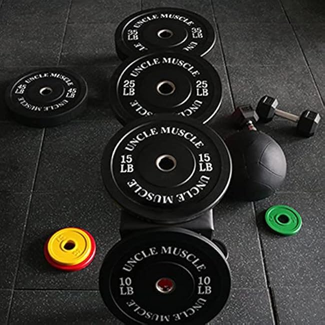 Uncle Muscle Rubber Bumper Plates Olympic Weight Powerlifting Plates for Strength Training Weight Lifting Plate Home Gym for 2 Inch Barbell