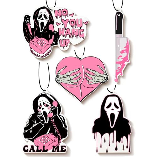 Pink Ghost Horror Car Air Fresheners 5Pcs Cute Car Interior Accessories Hanging Scents Anime Freshener Automotive Room Decor for Women Teen Girls Gift