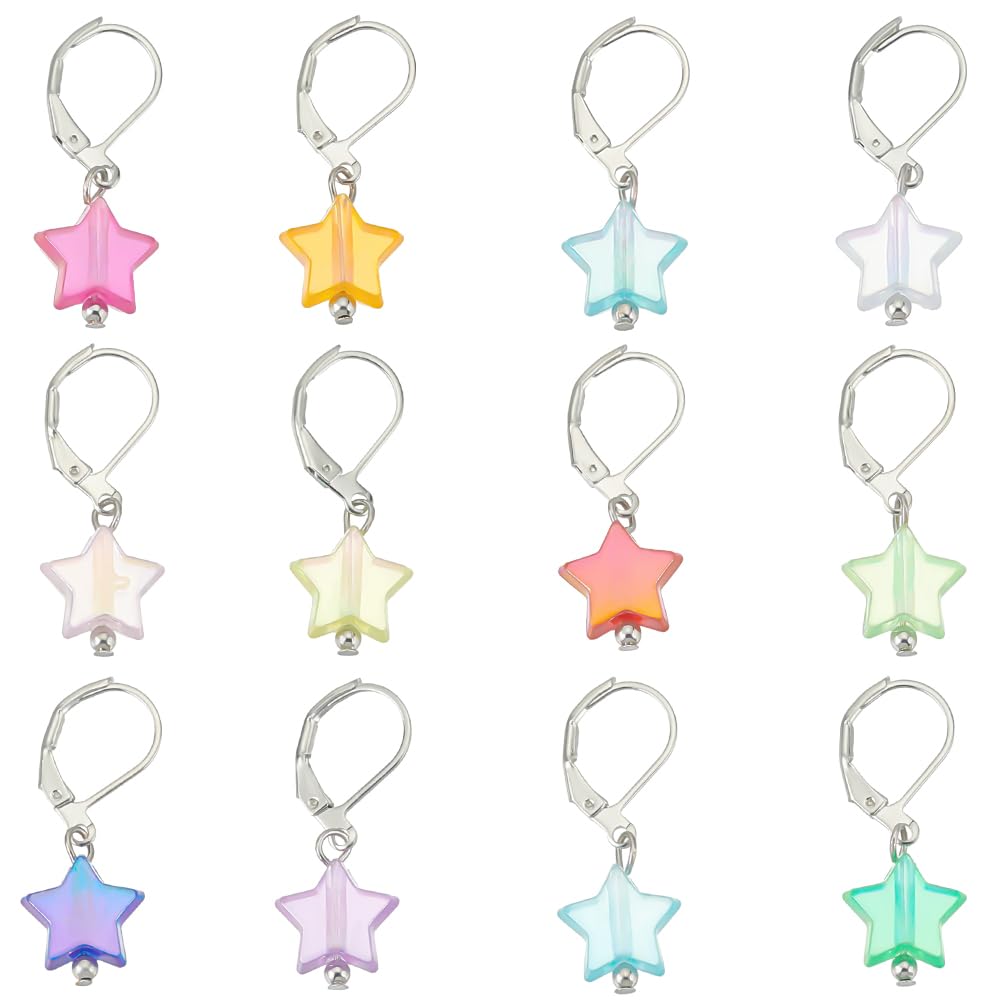 PLIGREAT 12 Pcs Iridescent Stars Charm Stitch Markers Shining Star Pendants Crochet Stitch Marker for Weaving Sewing Quilting Locking Womens Knitting Gifts DIY Necklace Bracelet Accessories — image 1