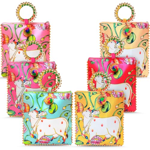 Image of Women Potli Bags Pack of 12 | Gifting Potli with Handle & Zipper | Traditional Shagun Return Gifts Potli for Diwali, Mehandi, Haldi, Baby Shower, Wedding, Sangeet