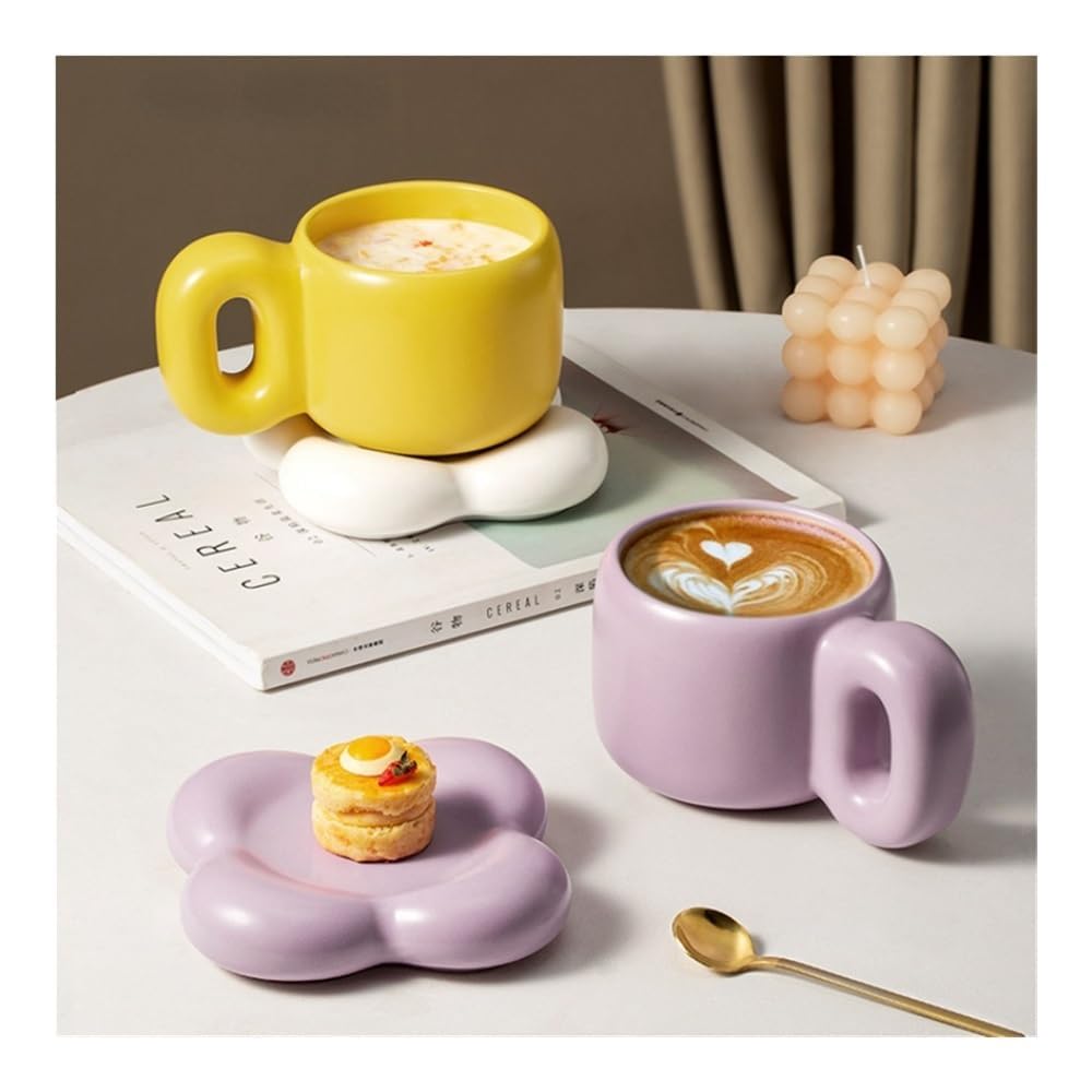 Keramiktasse in Blütenblattform, kreative nordische Heimdekoration, handgefertigte Tasse, personalisierter Teller, Kaffee, Tee, Milch, Kuchen, 500 ml, 1 (Kaffee-Set)