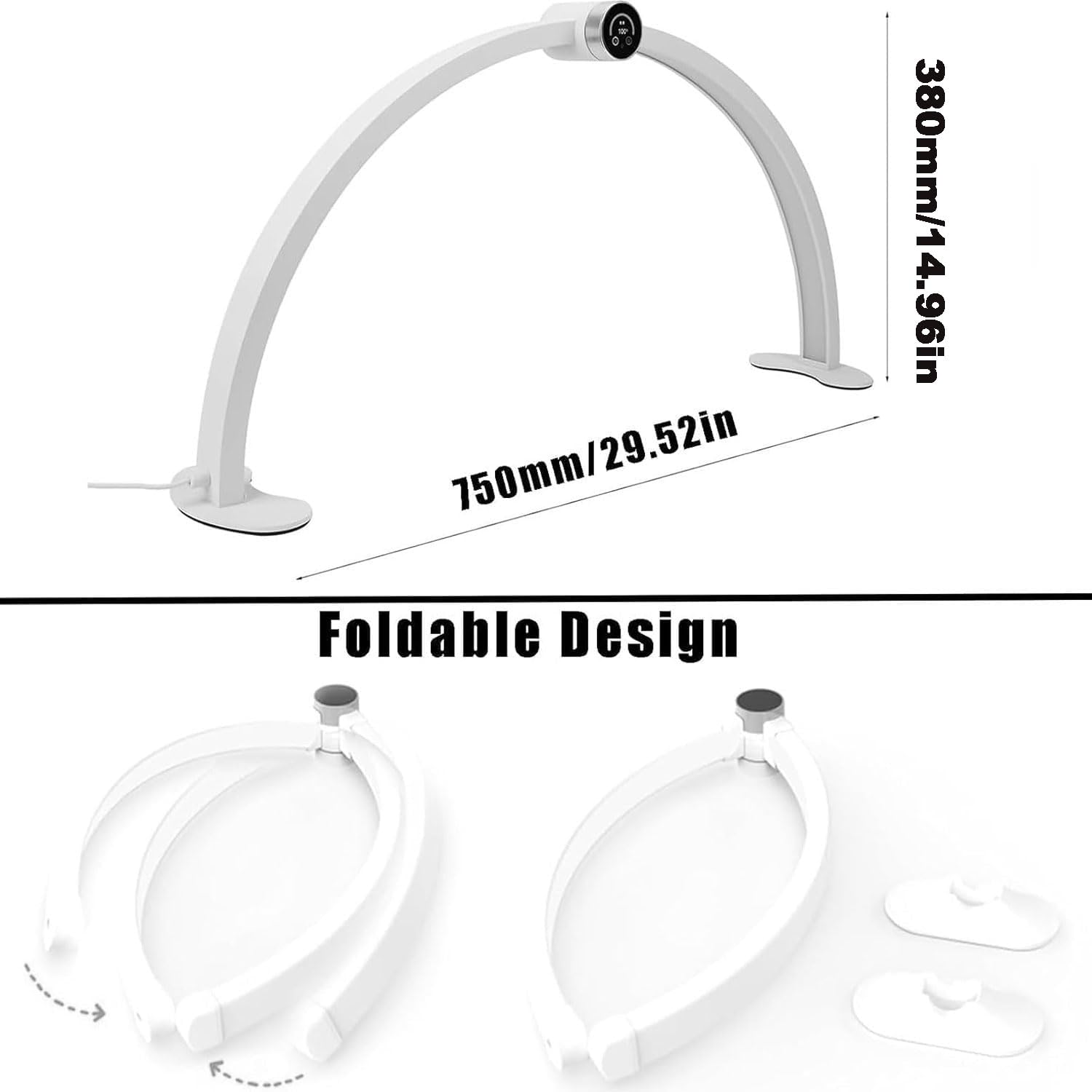 JOSBY Lampada per Unghie a Mezzaluna da 40 W, Luce di riempimento di Bellezza Pieghevole 3000-6000 K con Display Intelligente, Lampada da Tavolo Tech per Unghie ad Arco a 3 Temperature di Colore