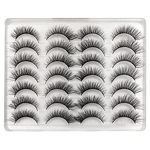 False Lashes Natural Look Wispy 3D Volume Fake Eyelashes Fluffy Short Mink Eye Lashes Soft Handmade Reusable Eyelashes Multipack