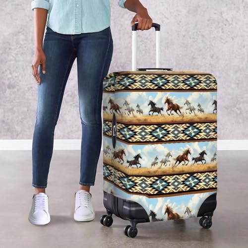 Luggage Suitcase Cover, Luggage Protector Suitcase Covers for Travel Fits 18-21 Inches, Aztec Tribal Ethnic Style Horse Pattern Elastic Anti-Scratch Washable Suitcase Cover Protector4
